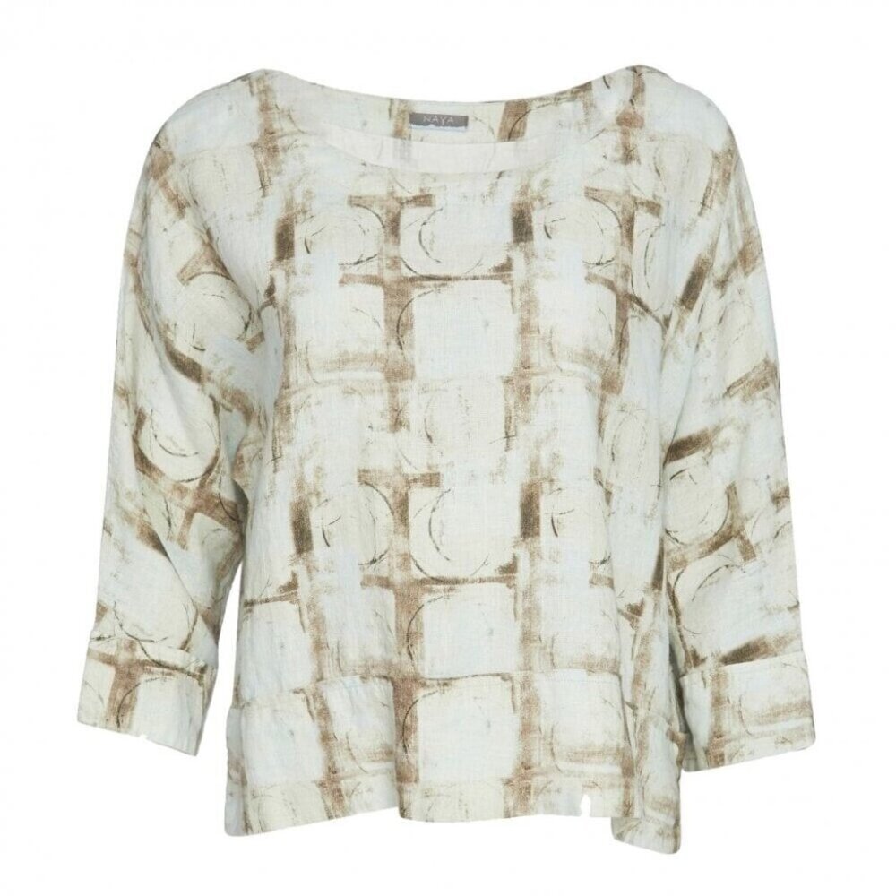 Naya Tie Dye 3/4 Sleeve Tunic Linen Size 1 Med Artsy Lagenlook Minimalist Modern